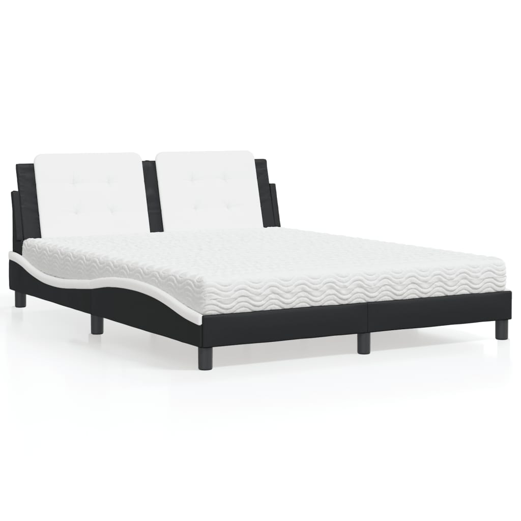 Bed with Mattress "Zadar" Black and White 160x200 cm Faux Leather