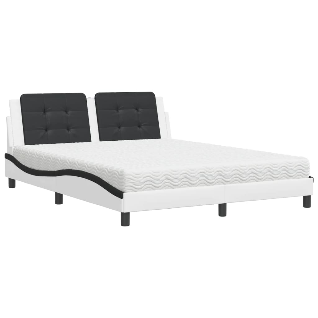 Bed with Mattress "Zadar" White and Black 160x200 cm Faux Leather