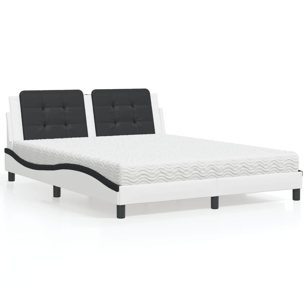 Bed with Mattress "Zadar" White and Black 160x200 cm Faux Leather