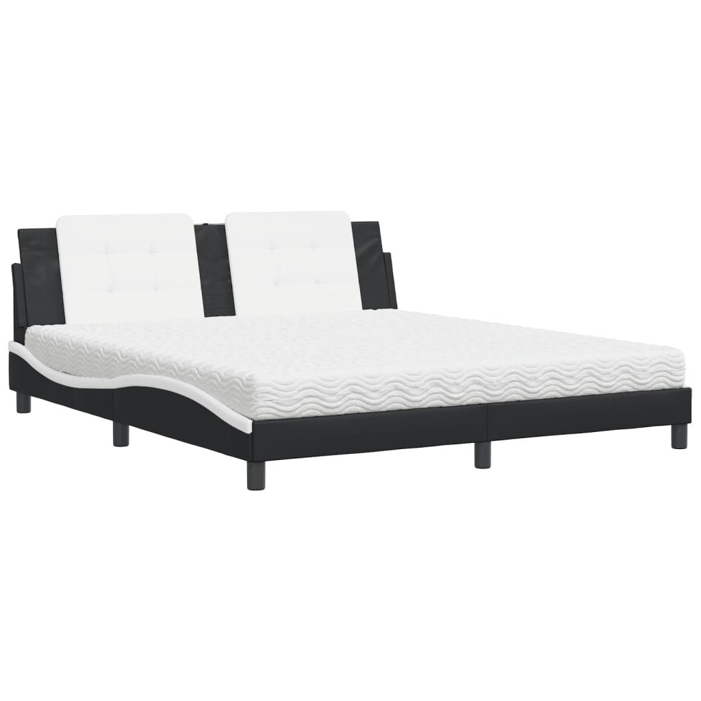 Bed with Mattress "Zadar" Black and White 180x200 cm Faux Leather