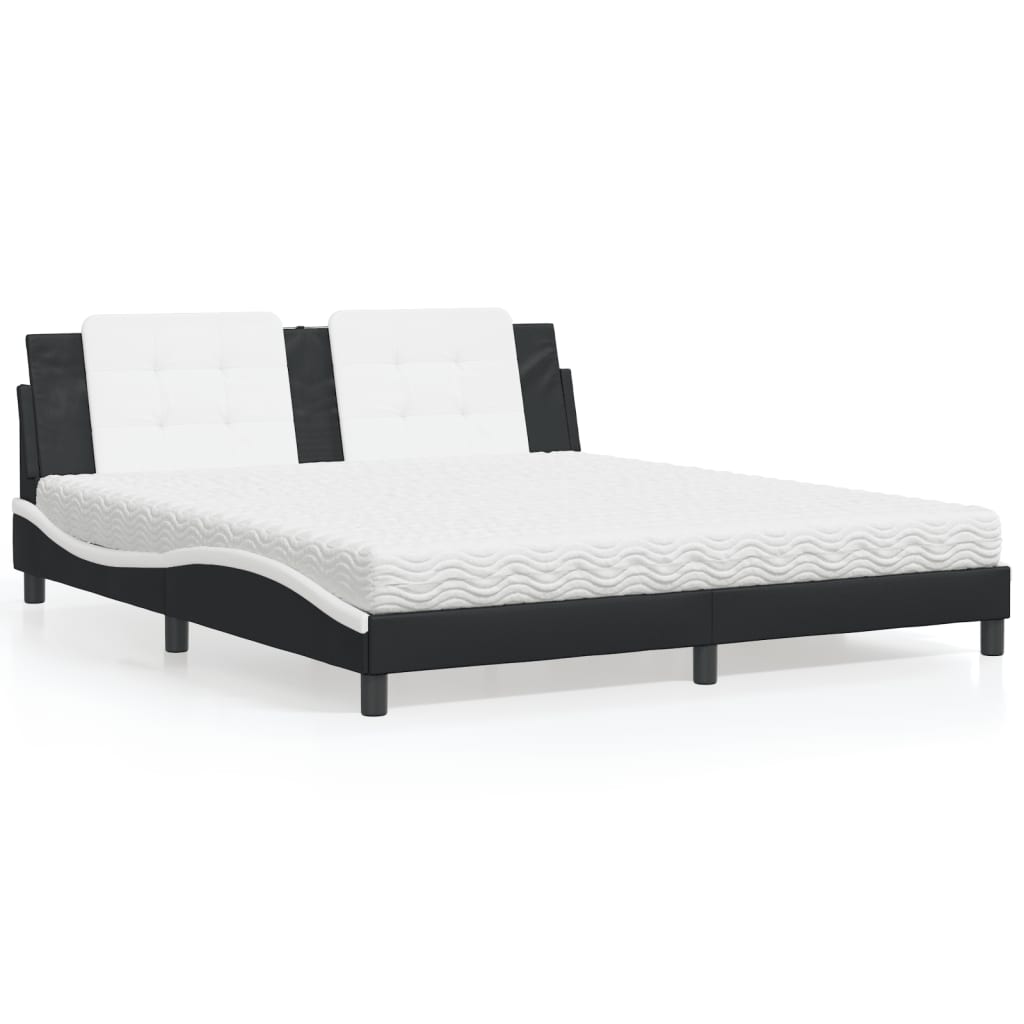 Bed with Mattress "Zadar" Black and White 180x200 cm Faux Leather