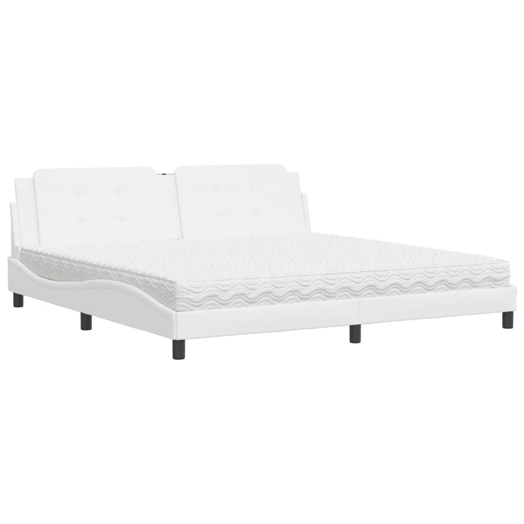 Bed with Mattress "Zadar" White 200x200 cm Faux Leather