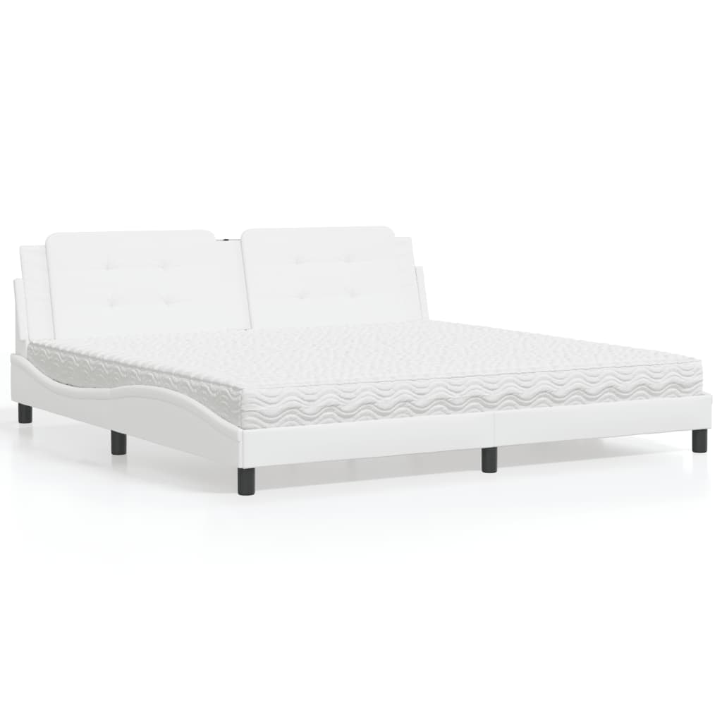 Bed with Mattress "Zadar" White 200x200 cm Faux Leather
