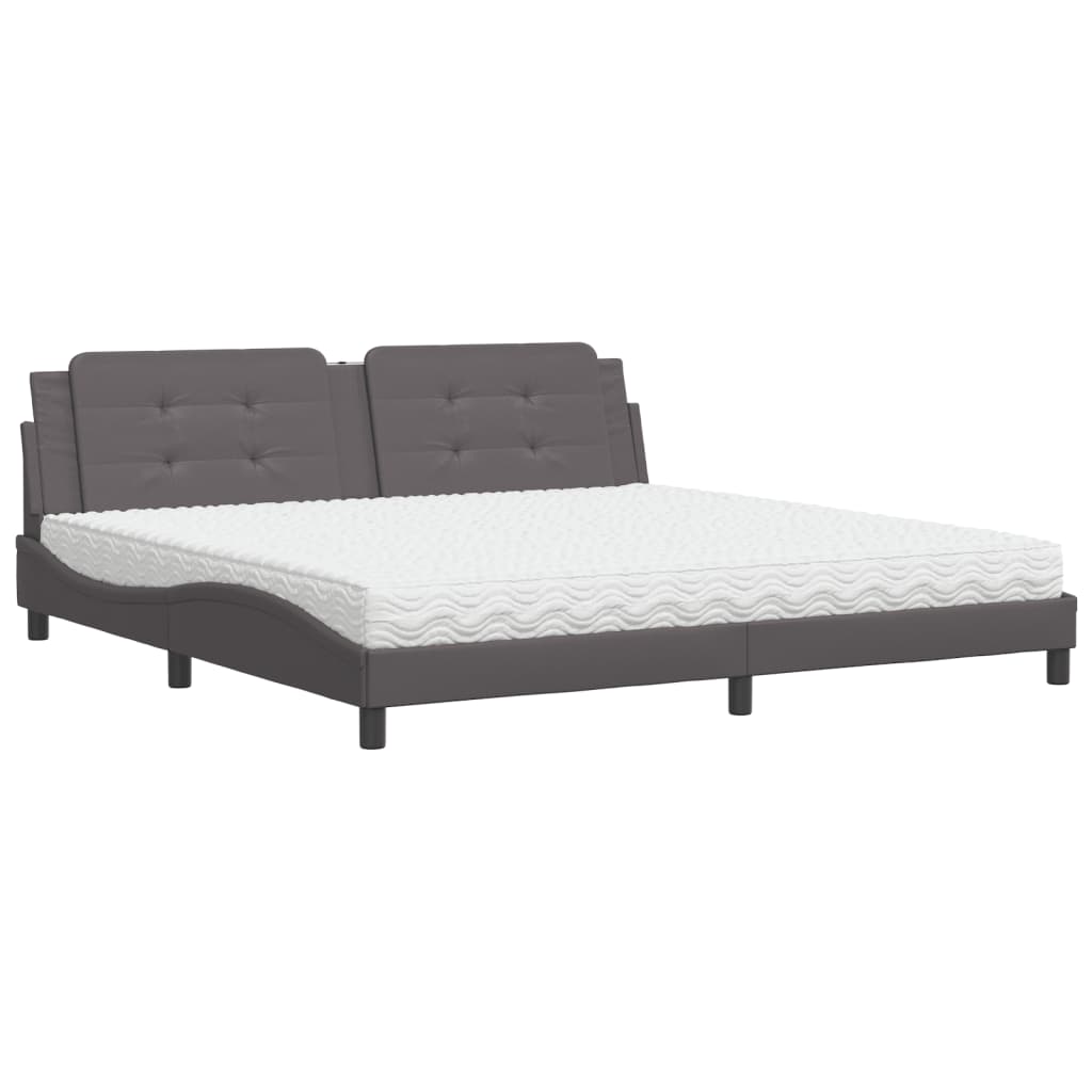 Bed with Mattress "Zadar" Grey 200x200 cm Faux Leather
