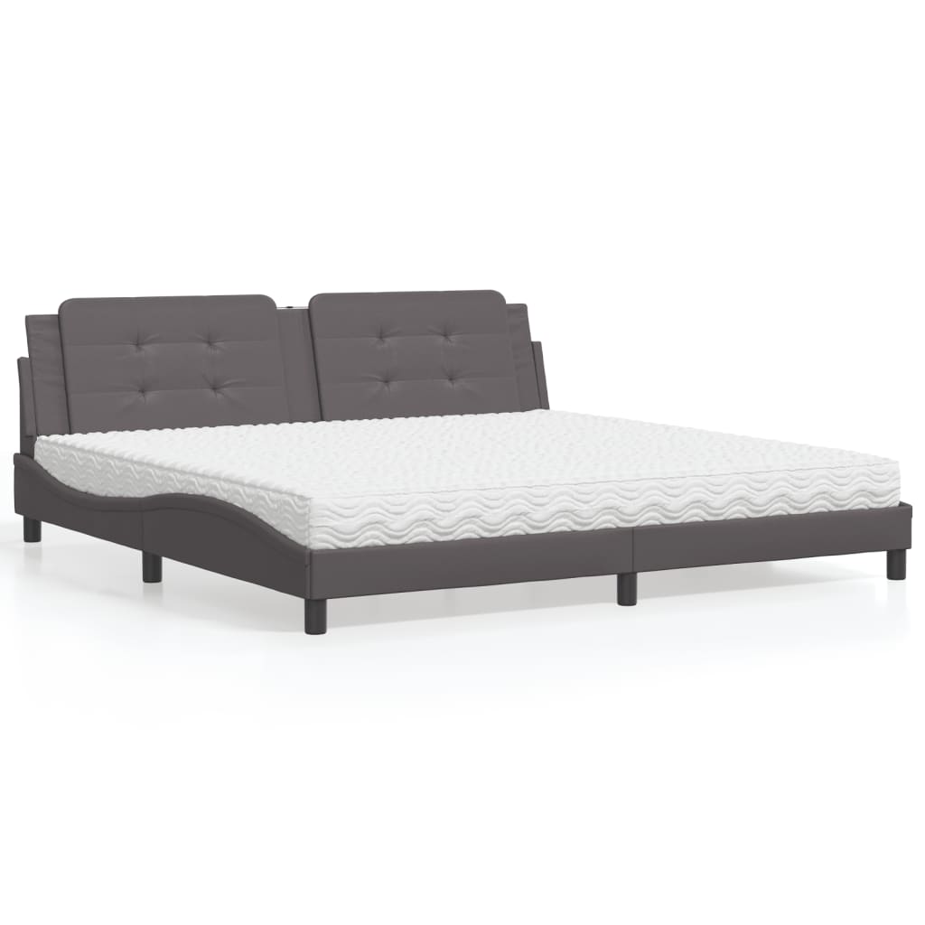 Bed with Mattress "Zadar" Grey 200x200 cm Faux Leather