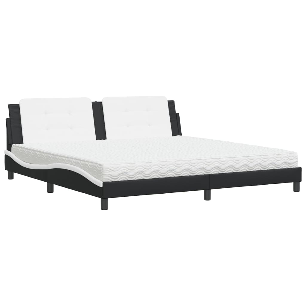 Bed with Mattress "Zadar" Black and White 200x200 cm Faux Leather