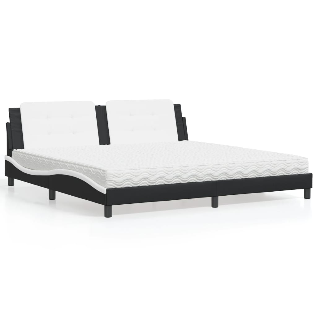 Bed with Mattress "Zadar" Black and White 200x200 cm Faux Leather