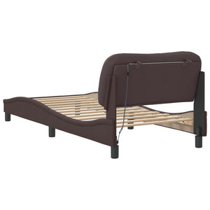 Bed Frame with LED without Mattress "Hvar" Dark Brown 90x190 cm Fabric