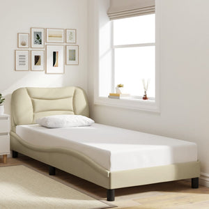 Bed Frame with LED without Mattress "Hvar" Cream 90x190 cm Fabric