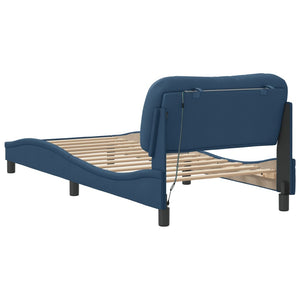 Bed Frame with LED without Mattress "Hvar" Blue 90x200 cm Fabric