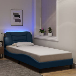Bed Frame with LED without Mattress "Hvar" Blue 90x200 cm Fabric