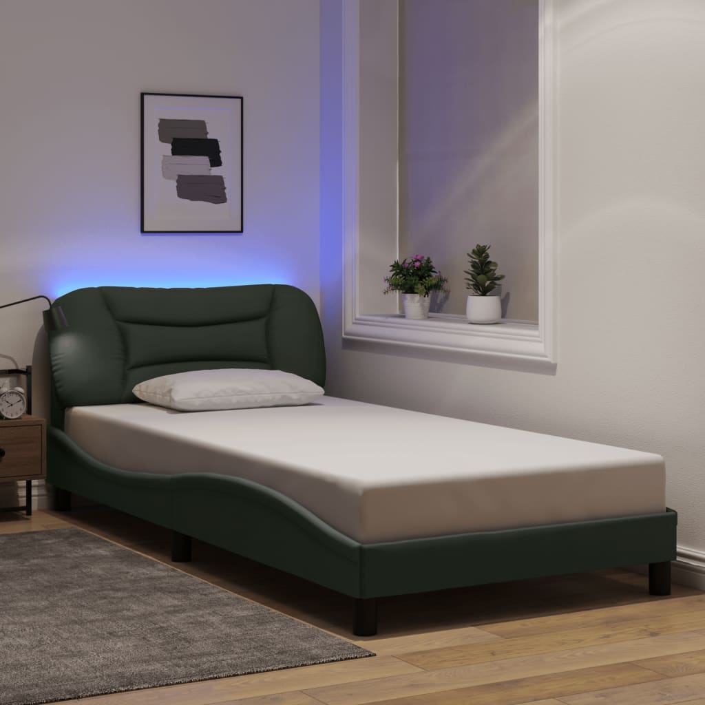 Bed Frame with LED without Mattress "Hvar" Dark Grey 100x200 cm Fabric