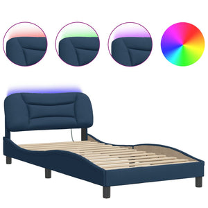 Bed Frame with LED without Mattress "Hvar" Blue 100x200 cm Fabric