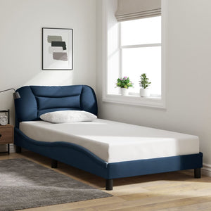 Bed Frame with LED without Mattress "Hvar" Blue 100x200 cm Fabric