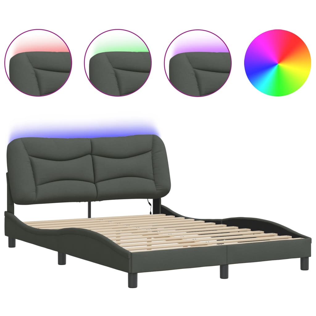 Bed Frame with LED without Mattress "Hvar" Dark Grey 140x190 cm Fabric