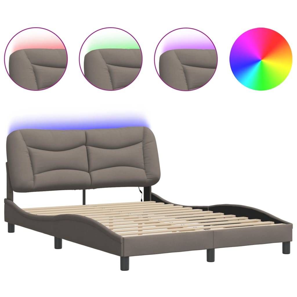 Bed Frame with LED without Mattress "Hvar" Taupe 140x190 cm Fabric