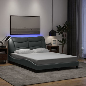 Bed Frame with LED without Mattress "Hvar" Light Grey 140x200 cm Fabric