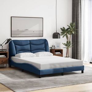 Bed Frame with LED without Mattress "Hvar" Blue 140x200 cm Fabric