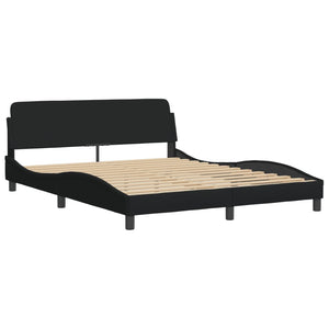 Bed Frame with LED without Mattress "Hvar" Black 160x200 cm Fabric
