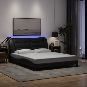 Bed Frame with LED without Mattress "Hvar" Black 160x200 cm Fabric