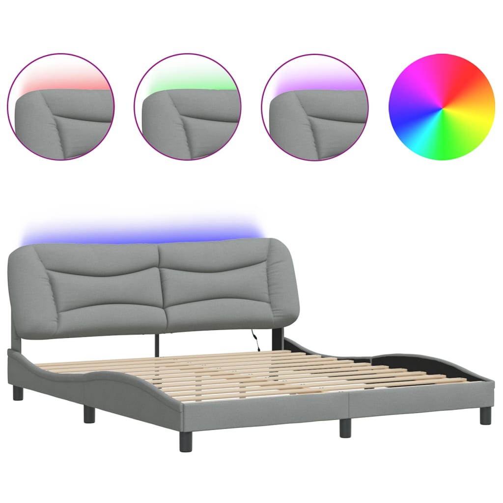 Bed Frame with LED without Mattress "Hvar" Light Grey 180x200 cm Fabric