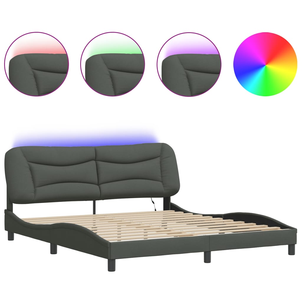 Bed Frame with LED without Mattress "Hvar" Dark Grey 180x200 cm Fabric