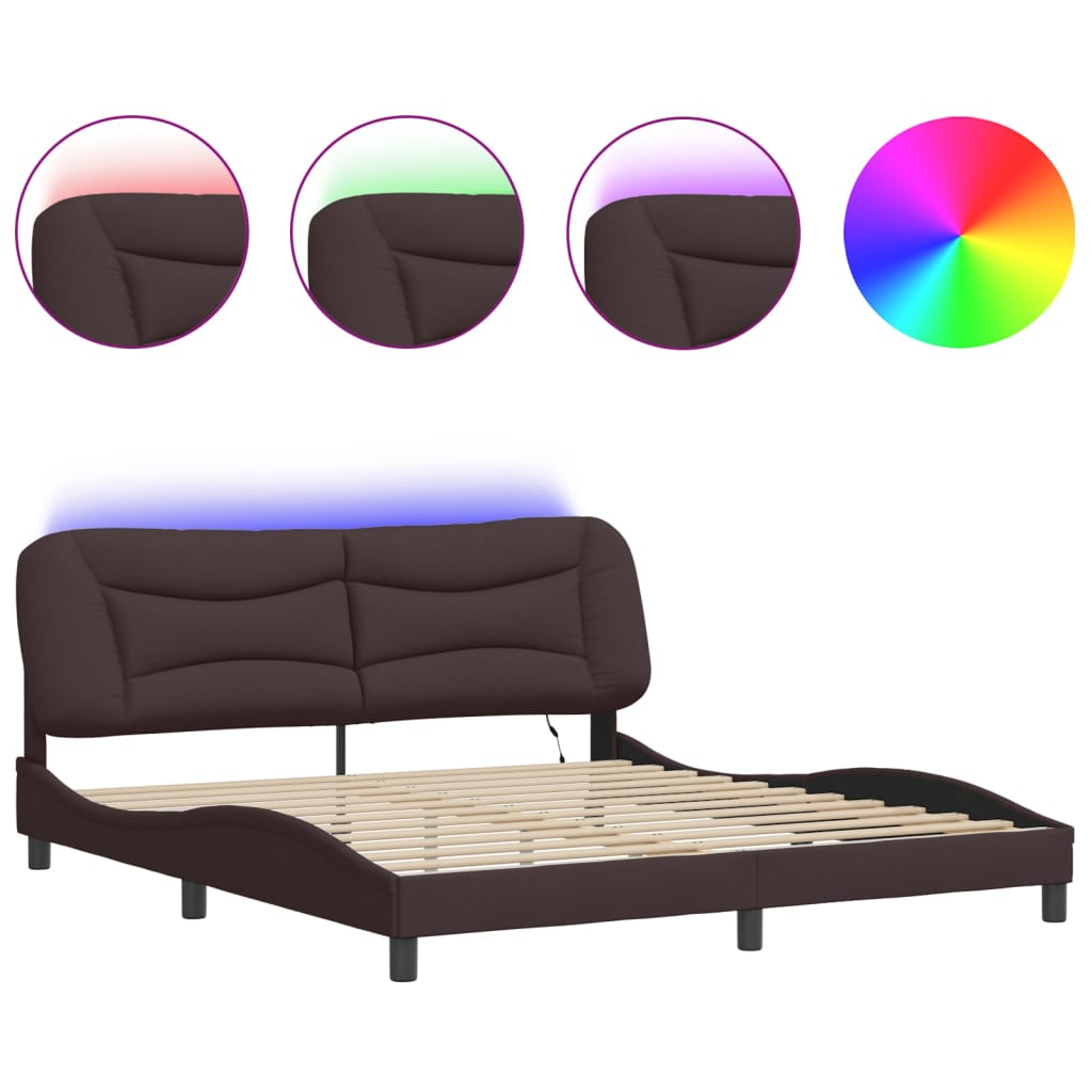 Bed Frame with LED without Mattress "Hvar" Dark Brown 180x200 cm Fabric