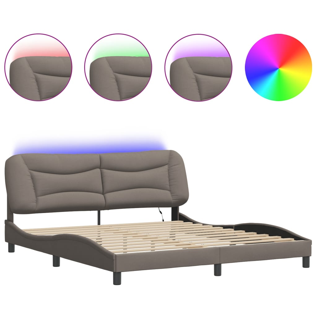 Bed Frame with LED without Mattress "Hvar" Taupe 180x200 cm Fabric
