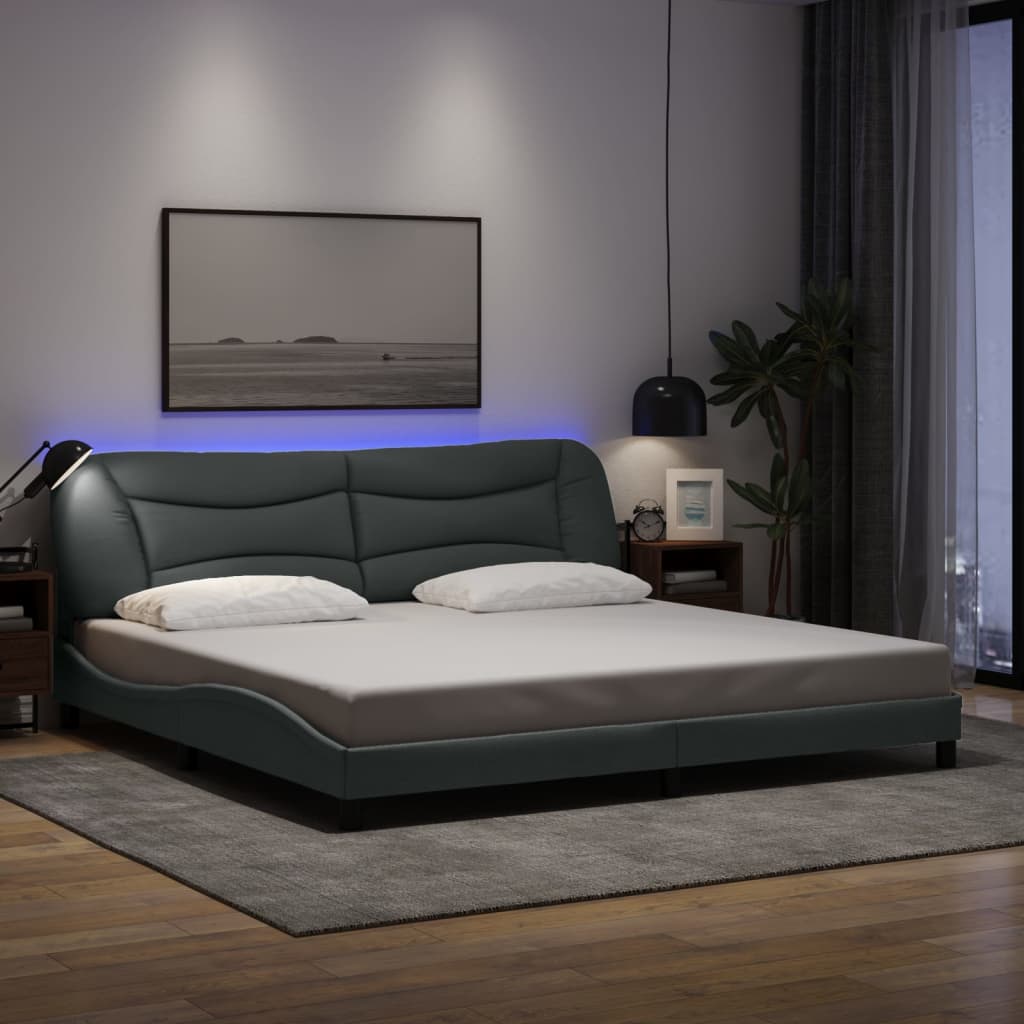 Bed Frame with LED without Mattress "Hvar" Light Grey 200x200 cm Fabric