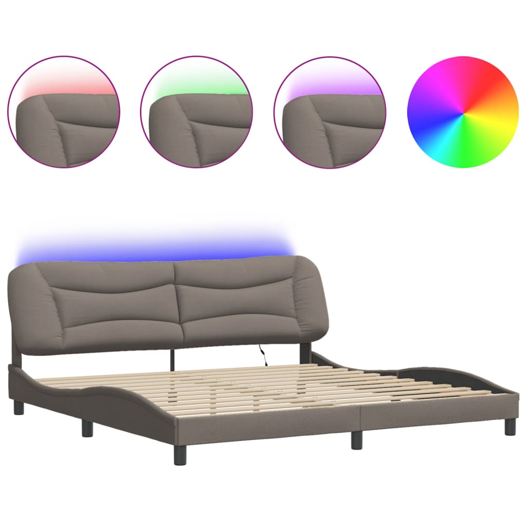 Bed Frame with LED without Mattress "Hvar" Taupe 200x200 cm Fabric