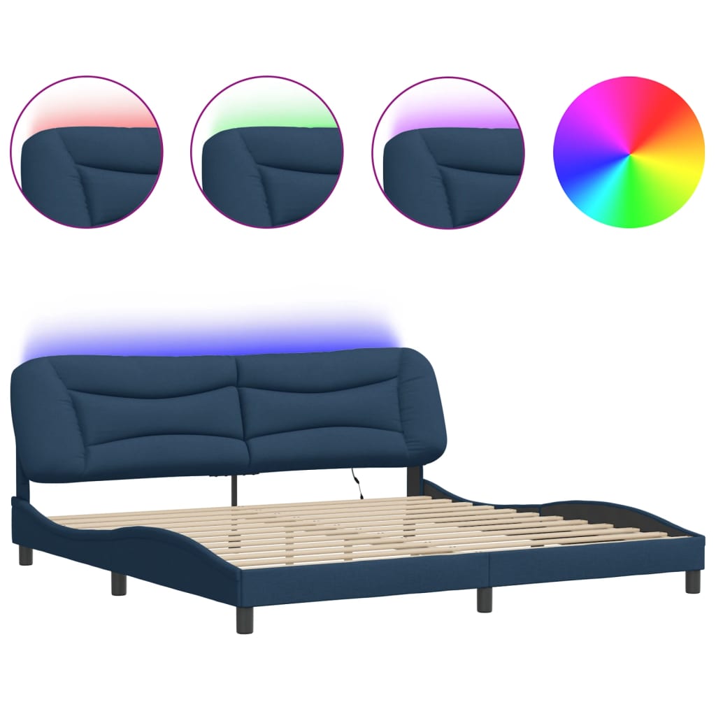 Bed Frame with LED without Mattress "Hvar" Blue 200x200 cm Fabric