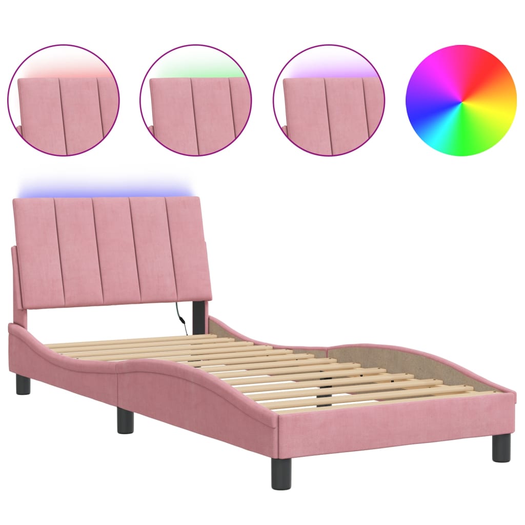 Bed Frame with LED without Mattress "Hanko" Pink 80x200 cm Velvet