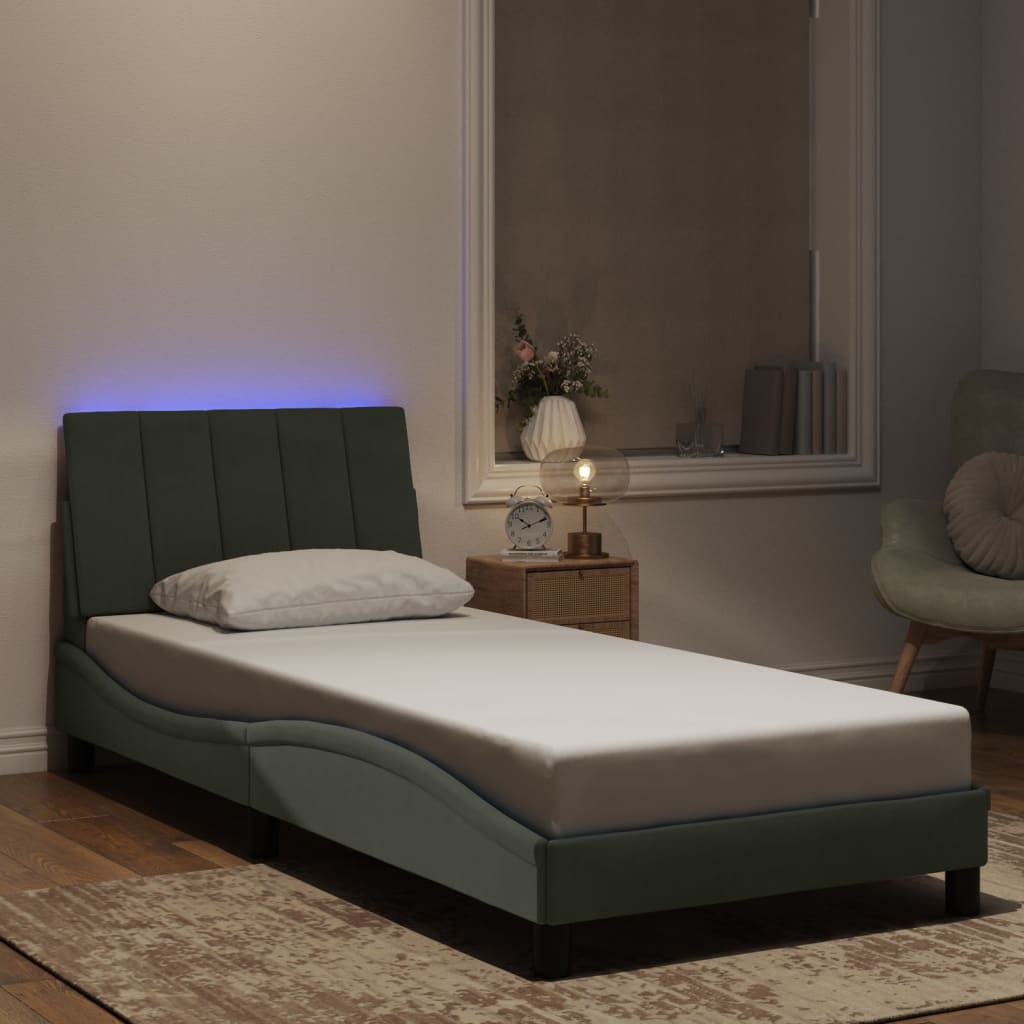 Bed Frame with LED without Mattress "Hanko" Light Grey 90x190 cm Velvet