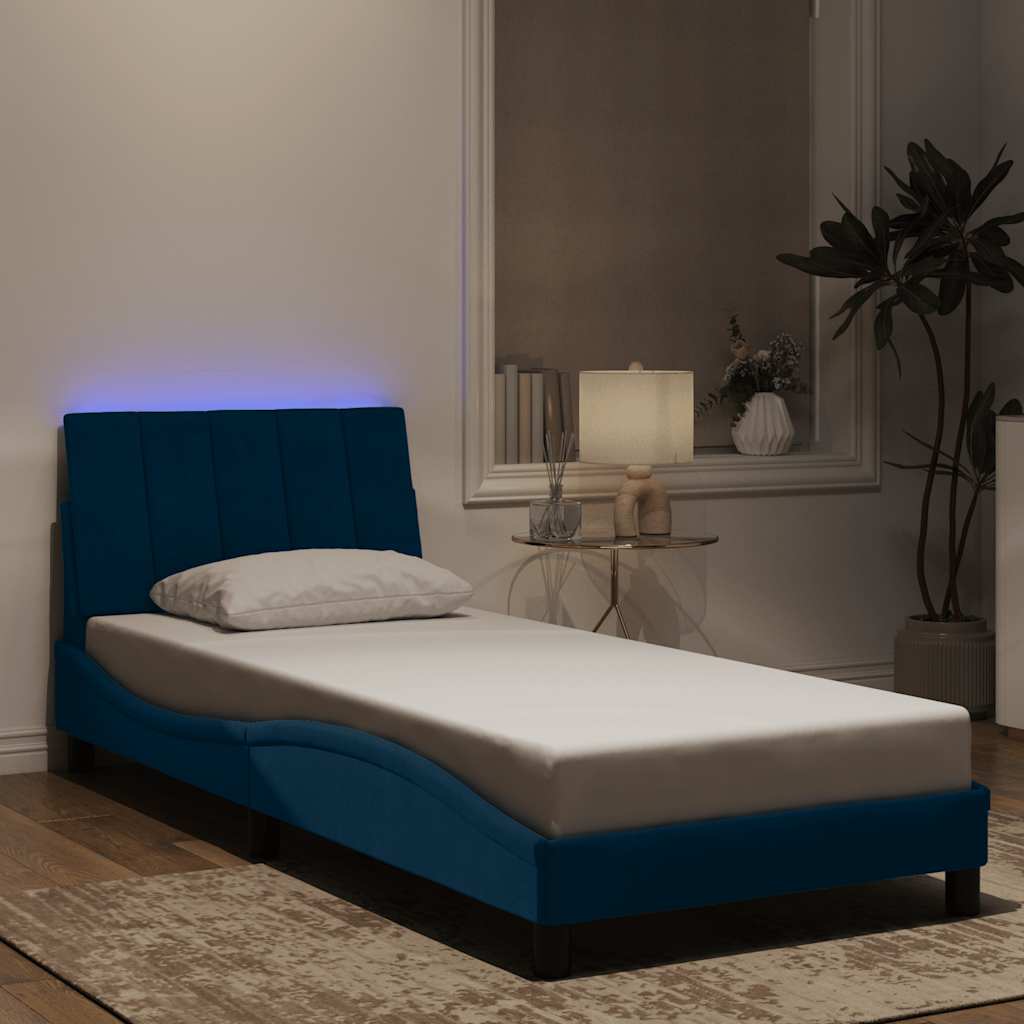 Bed Frame with LED without Mattress "Hanko" Blue 90x200 cm Velvet