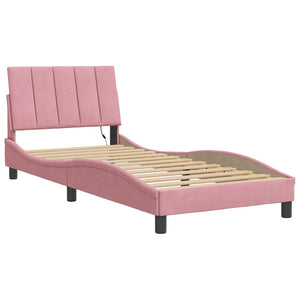Bed Frame with LED without Mattress "Hanko" Pink 90x200 cm Velvet