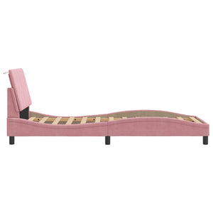 Bed Frame with LED without Mattress "Hanko" Pink 90x200 cm Velvet
