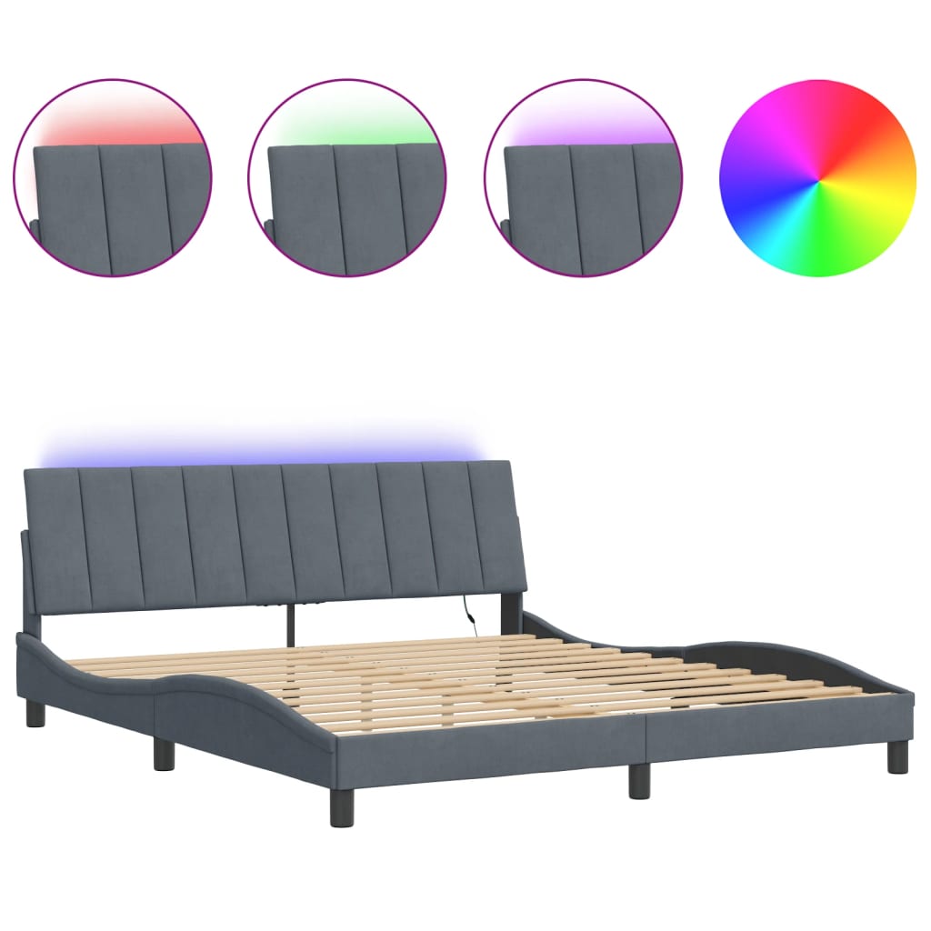 Bed Frame with LED without Mattress "Hanko" Dark Grey 180x200 cm Velvet