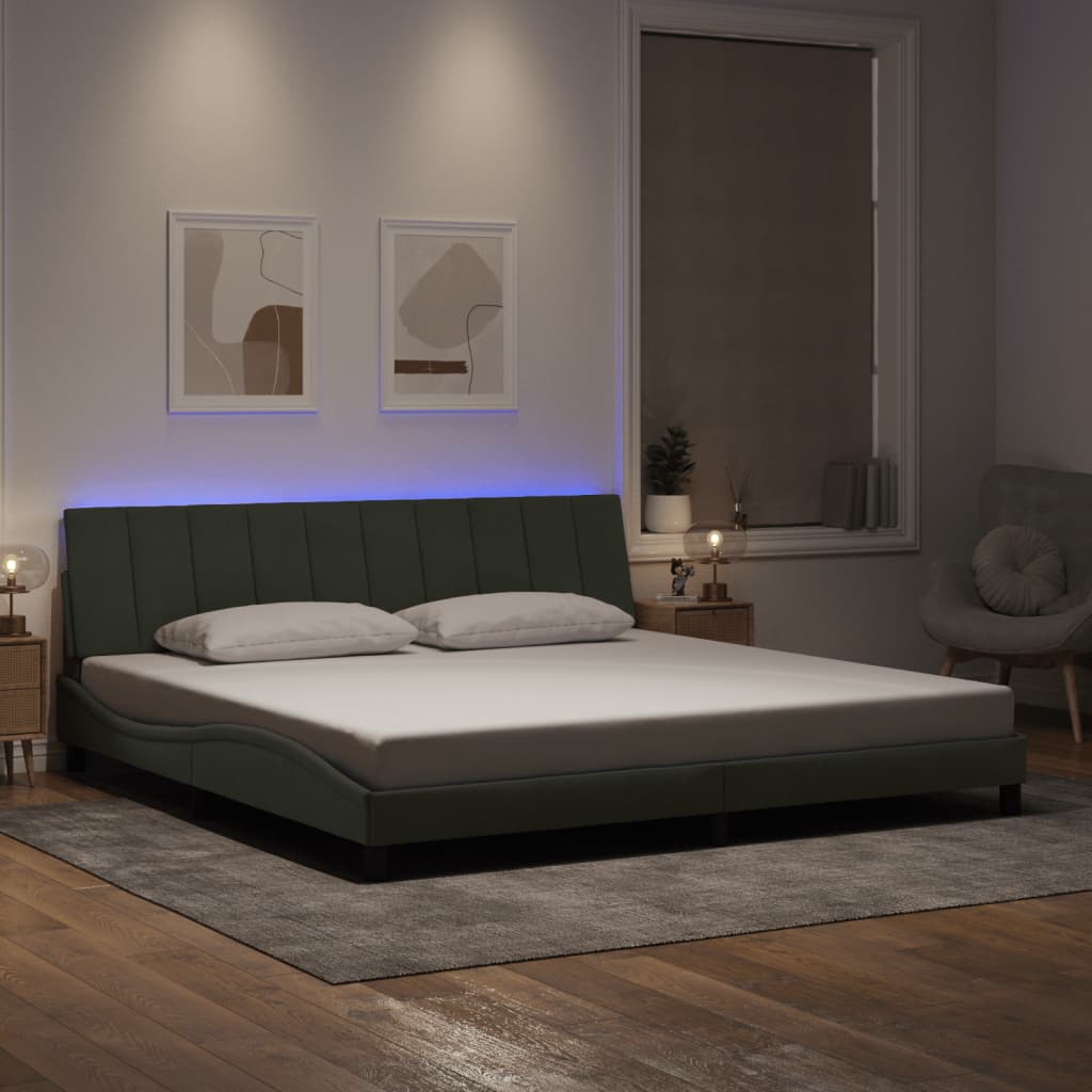 Bed Frame with LED without Mattress "Hanko" Light Grey 200x200 cm Velvet