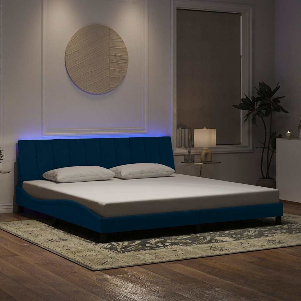 Bed Frame with LED without Mattress "Hanko" Blue 200x200 cm Velvet