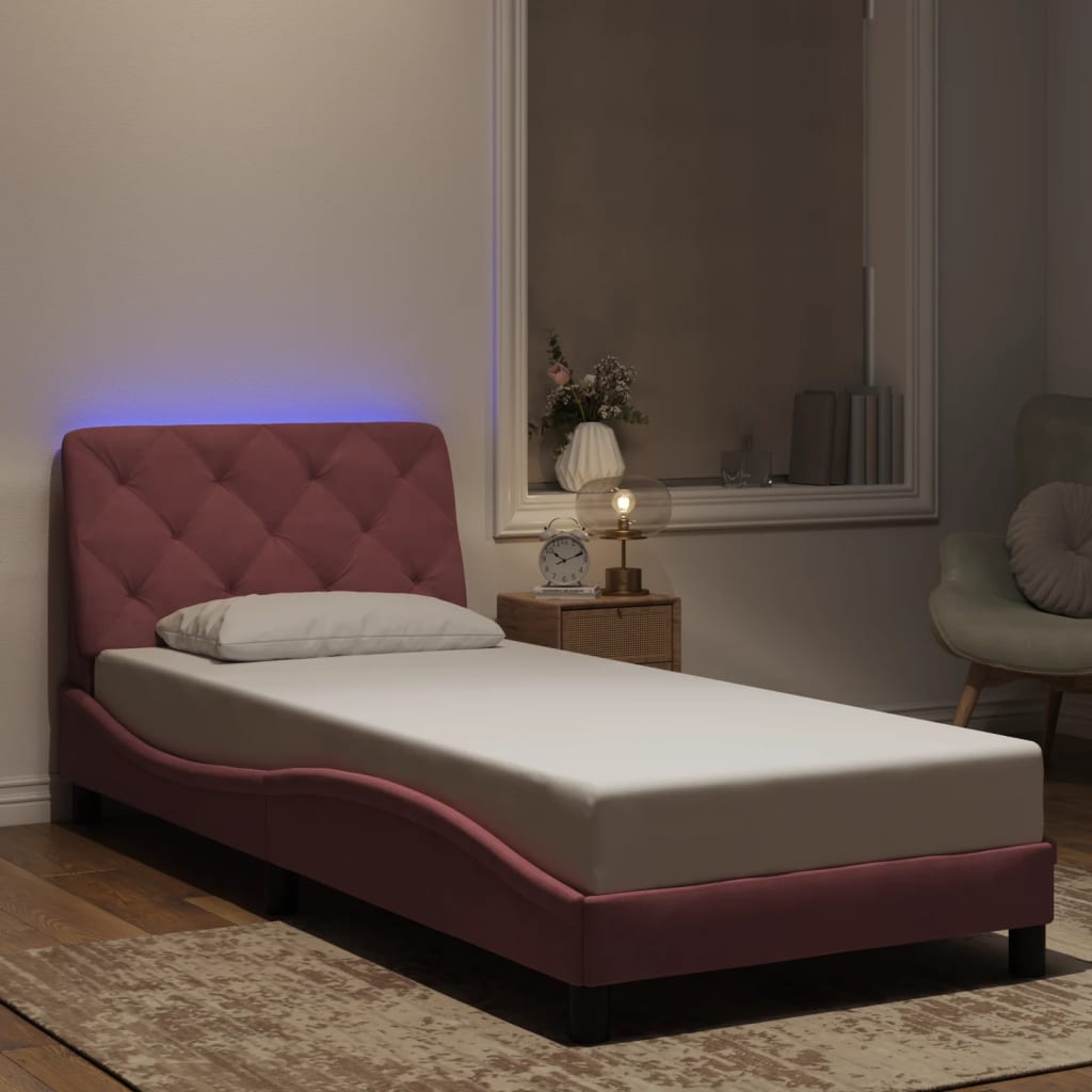 Bed Frame with LED without Mattress Pink 80x200 cm Velvet