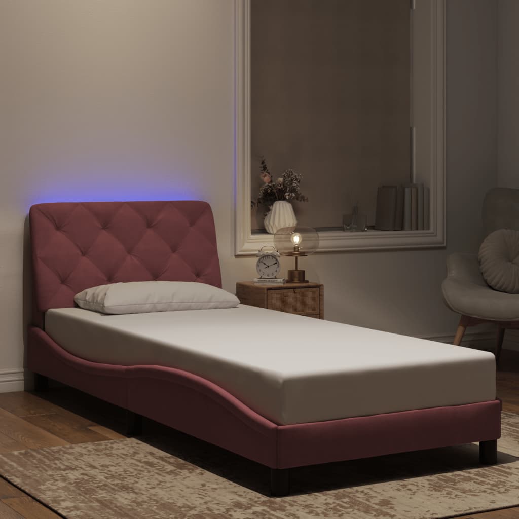 Bed Frame with LED without Mattress Pink 90x200 cm Velvet