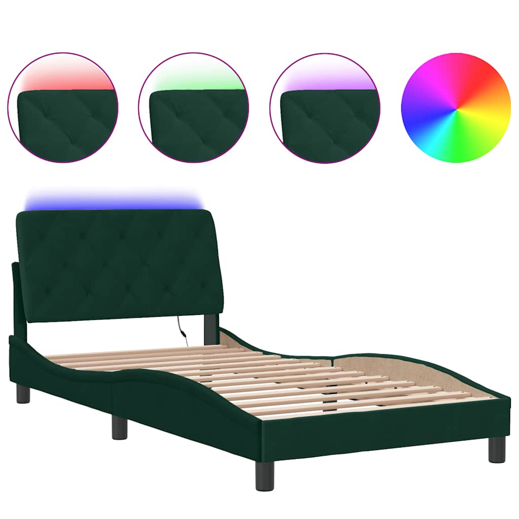 Bed Frame with LED without Mattress Dark Green 100x200 cm Velvet