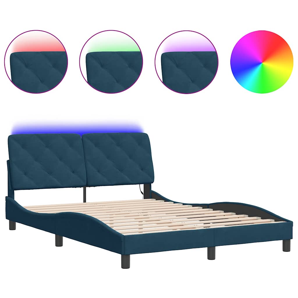 Bed Frame with LED without Mattress Blue 120x200 cm Velvet