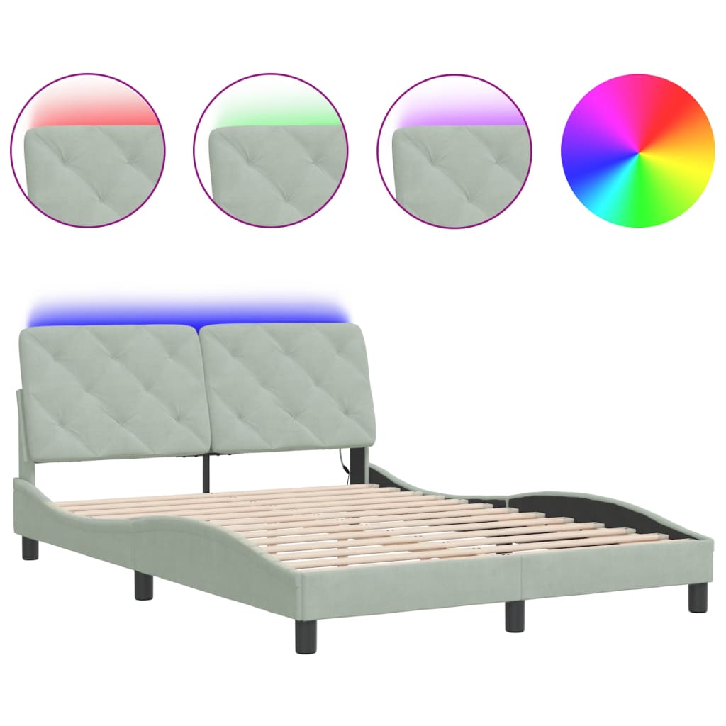 Bed Frame with LED without Mattress Light Grey 140x200 cm Velvet
