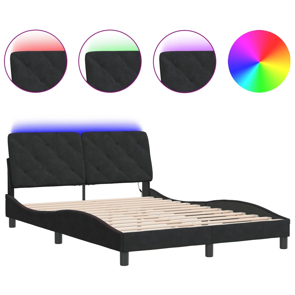 Bed Frame with LED without Mattress Black 140x200 cm Velvet
