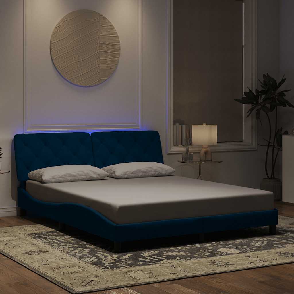 Bed Frame with LED without Mattress Blue 160x200 cm Velvet