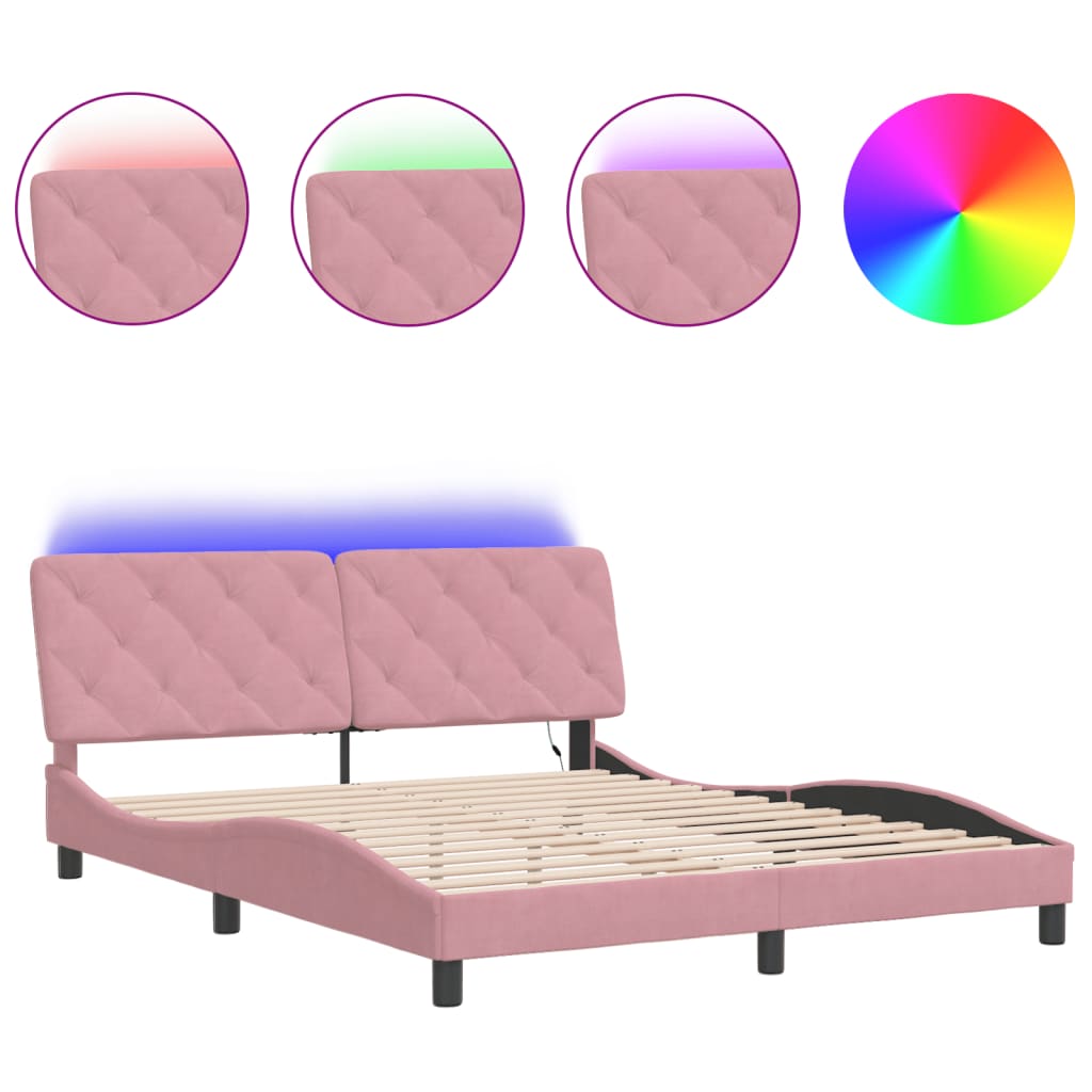 Bed Frame with LED without Mattress Pink 160x200 cm Velvet