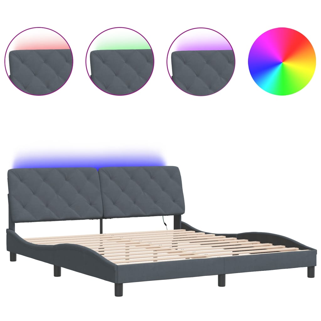 Bed Frame with LED without Mattress Dark Grey 180x200 cm Velvet