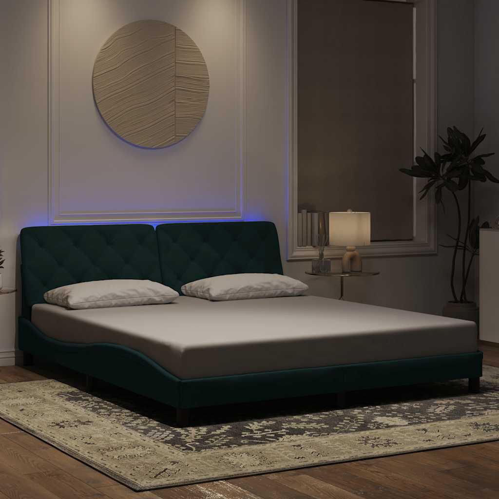 Bed Frame with LED without Mattress Dark Green 180x200 cm Velvet