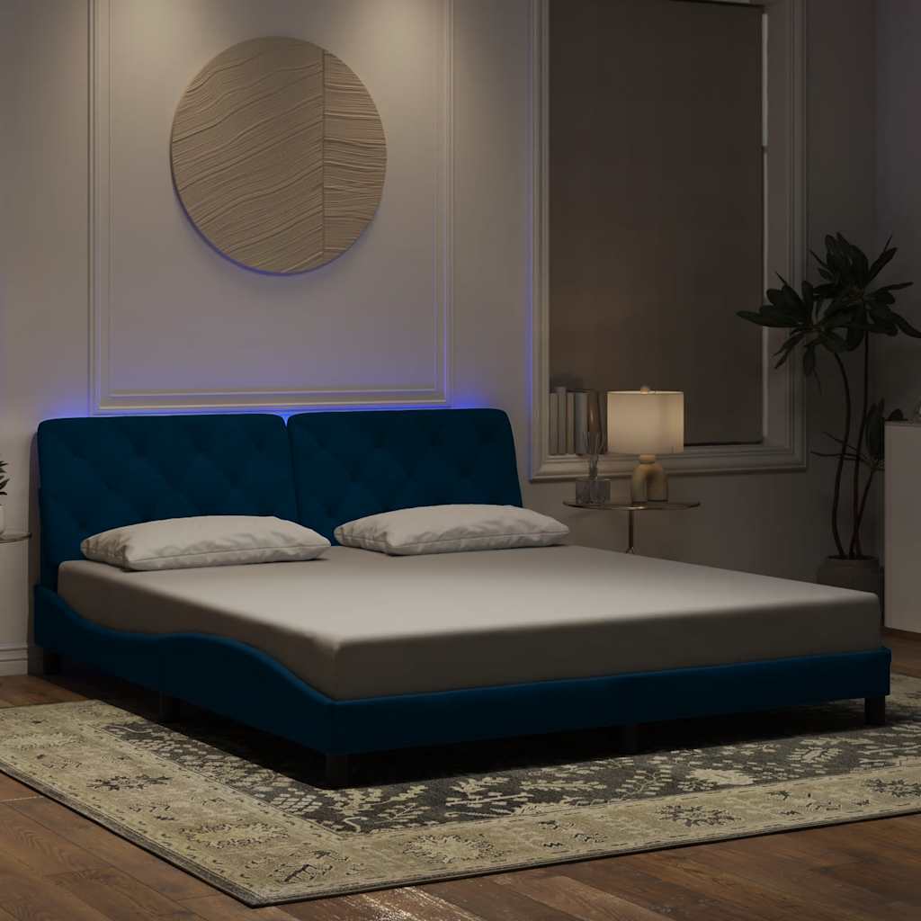 Bed Frame with LED without Mattress Blue 180x200 cm Velvet